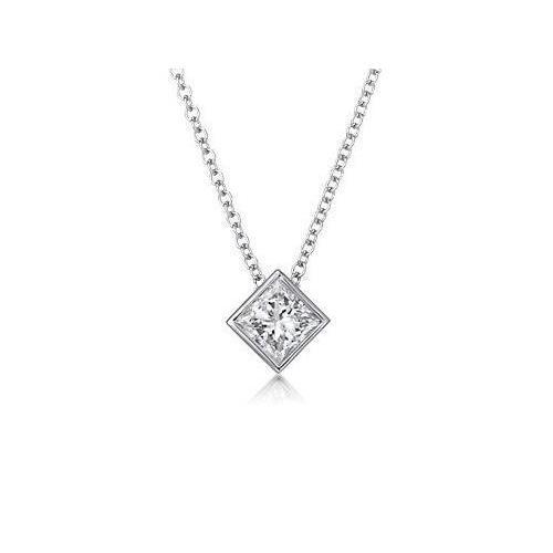 0.75 Carats Princess Cut Solitaire Diamond Pendant White Gold 14K Pendant