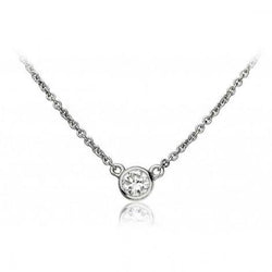 0.75 Carats Round Bezel Set Diamond Necklace Pendant 14K White Gold