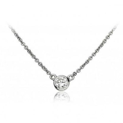0.75 Carats Round Bezel Set Diamond Necklace Pendant 14K White Gold Pendant