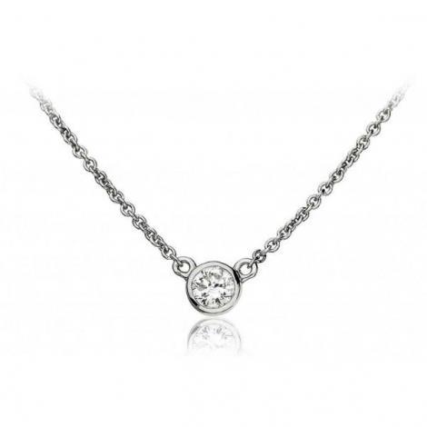 0.75 Carats Round Bezel Set Diamond Necklace Pendant 14K White Gold Pendant