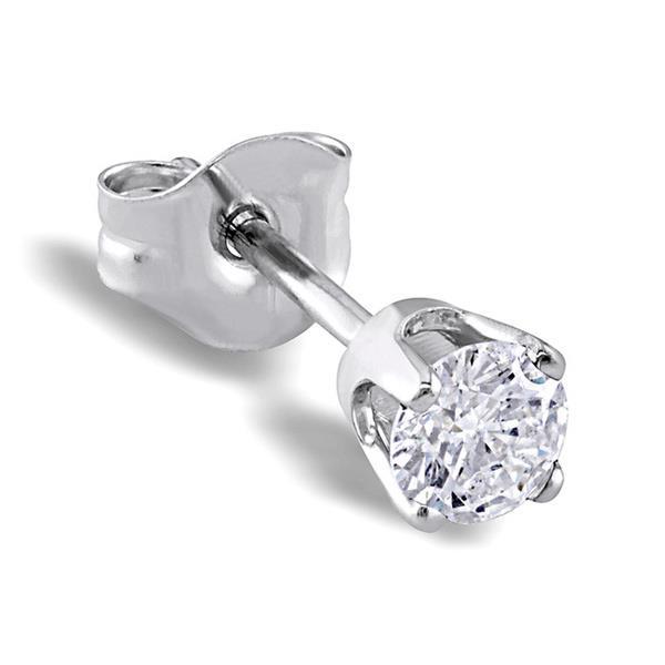 0.75 Carats Round Brilliant Cut Single Diamond Mens' Earring 14K White Gold Single Stud