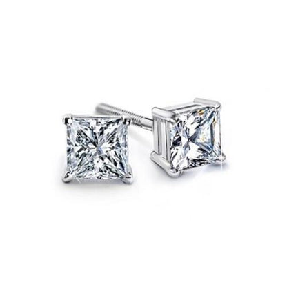 Ladies Princess Cut Diamond Stud Earrings 