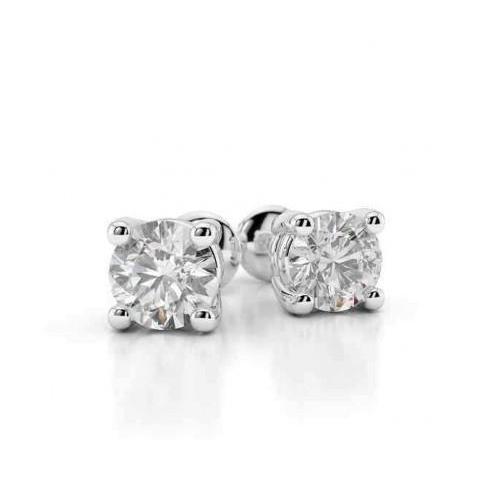 Fancy Princess Carats Prong Set Round Diamond Stud Earring White Gold 
