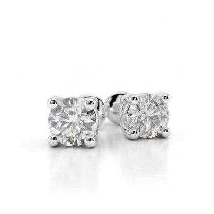 Fancy Princess Carats Prong Set Round Diamond Stud Earring White Gold 