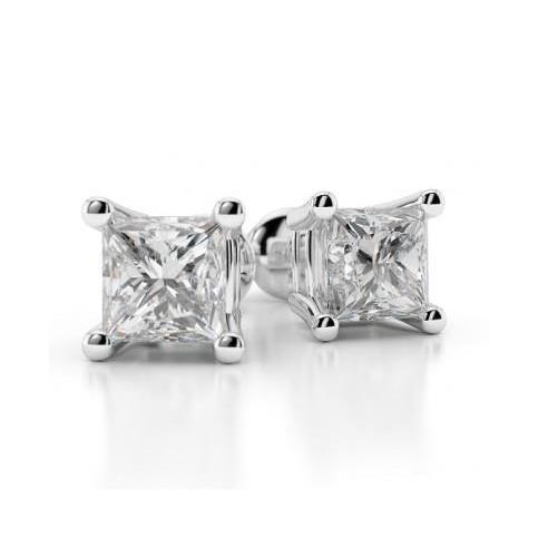  Lady’s Brilliant Princess Cut Diamond  White Gold Stud Earrings