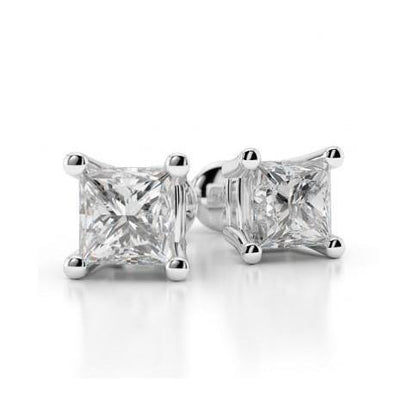  Lady’s Brilliant Princess Cut Diamond  White Gold Stud Earrings