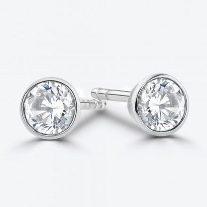  Round Cut Diamond Women Stud Earring White Gold bezel  Set Stud Earrings