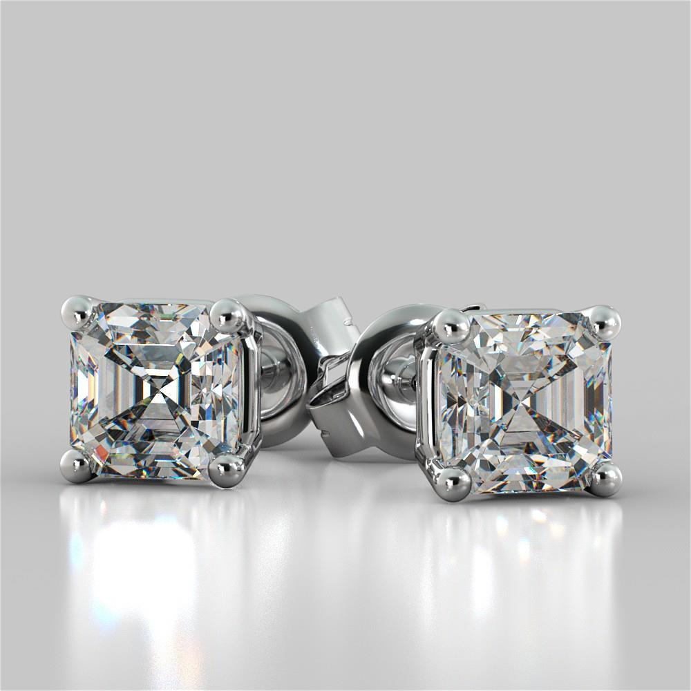 Asscher Cut Women Diamond Engagement Ring White Gold Stud Earrings