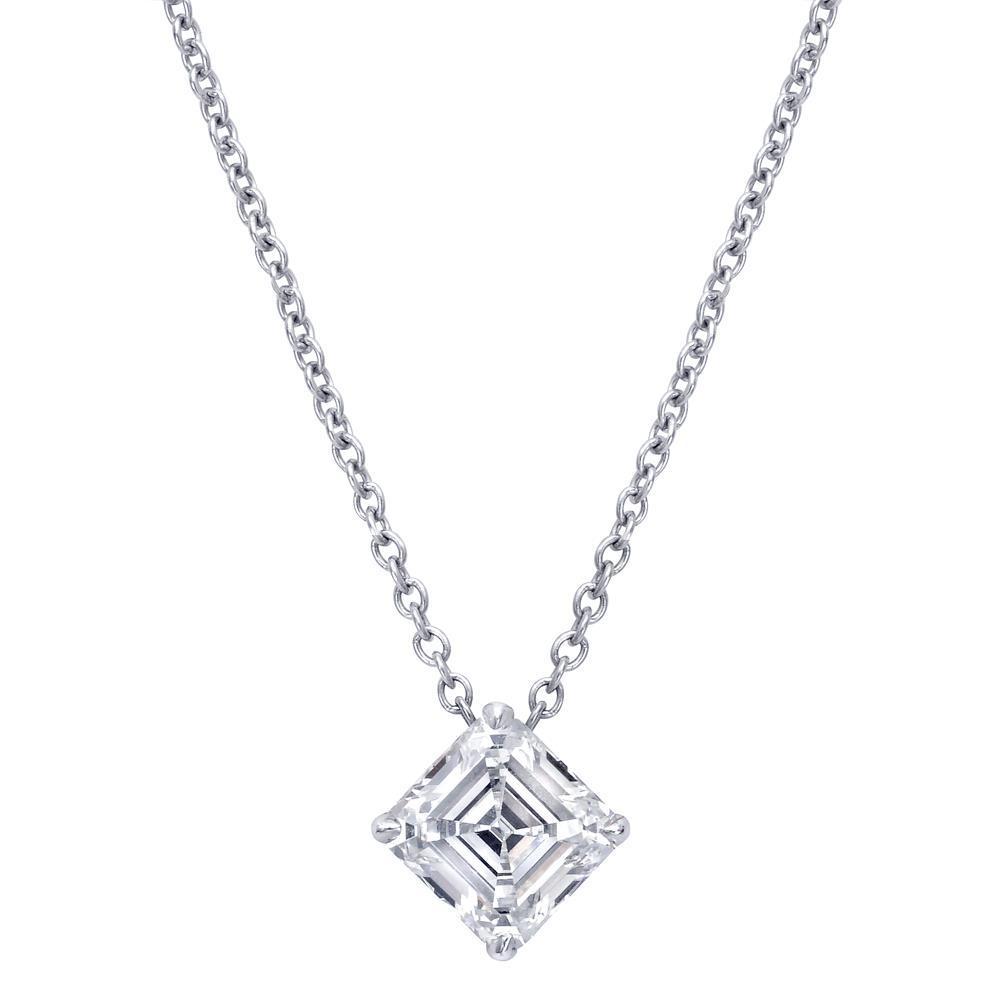 1 Carat Princess Diamond Necklace Pendant White Gold 14K Women Jewelry Pendant