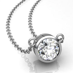 1 Carat Bezel Set Round Cut Diamond Necklace Pendant Gold 14K