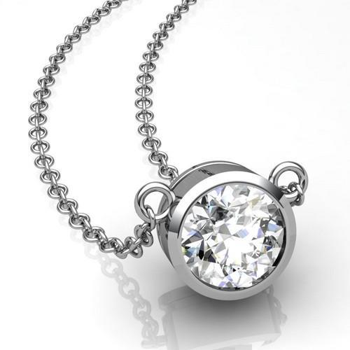 1 Carat Bezel Set Round Cut Diamond Necklace Pendant Gold 14K Pendant