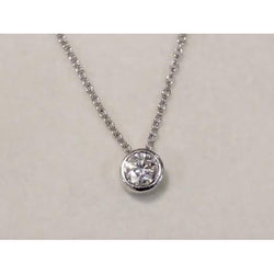 1 Carat Bezel Set Round Diamond Necklace Pendant White Gold 14K