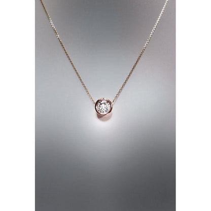 1 Carat Bezel Set Round Diamond Pendant 14K Rose Gold Pendant