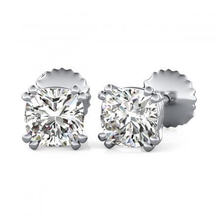 Cushion Cut Double  prong Style Wedding  Stud Earrings White Gold Diamond