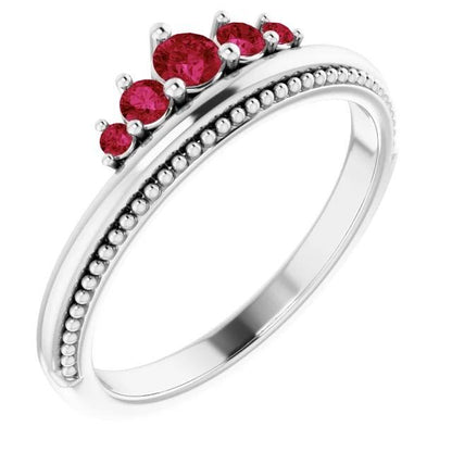   New Five Stone Ring Ruby White Gold  Gemstone Ring