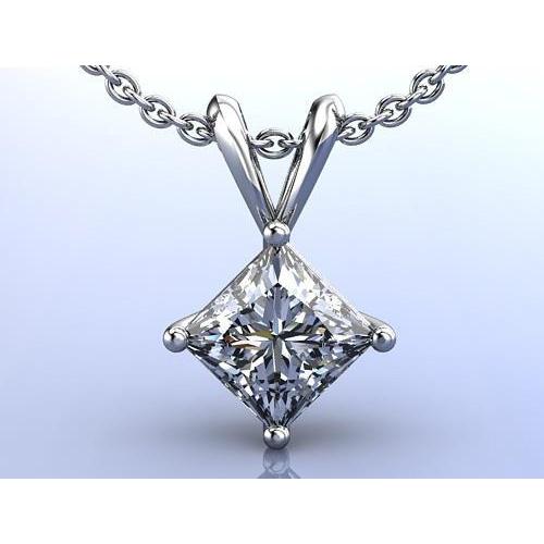 1 Carat Four Prong Setting Princess Diamond Pendant 14K White Gold Pendant