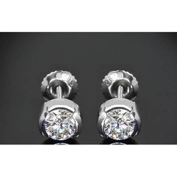 1 Carat Half Bezel Set Round Diamond Stud Earring