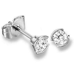 1 Carat Half Bezel Set Round Diamond Stud Earrings