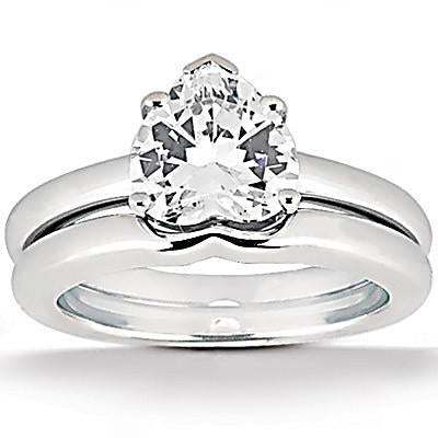 1 Carat Heart Cut Diamond Engagement Band Set Solitaire Ring Engagement Ring Set