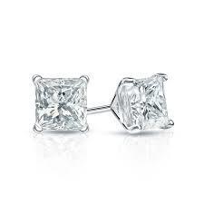 1 Carat Princess Cut Diamond Stud Earring 14K White Gold