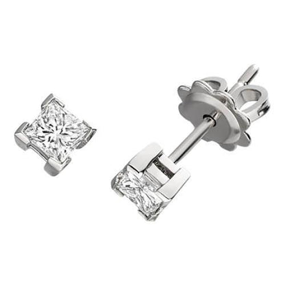 New Princess Cut Diamond Stud Earring Gold Jewelry 