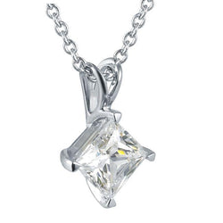 1 Carat Princess Cut Solitaire Diamond Pendant White Gold 14K Jewelry