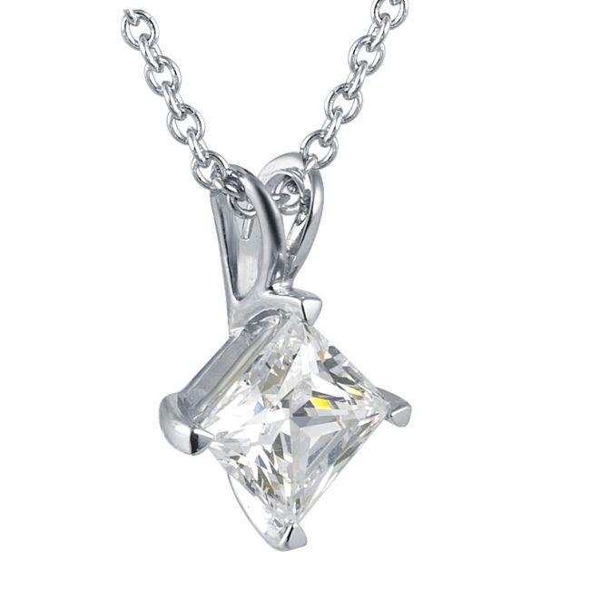 1 Carat Princess Cut Solitaire Diamond Pendant Solid White Gold 14K Jewelry Pendant