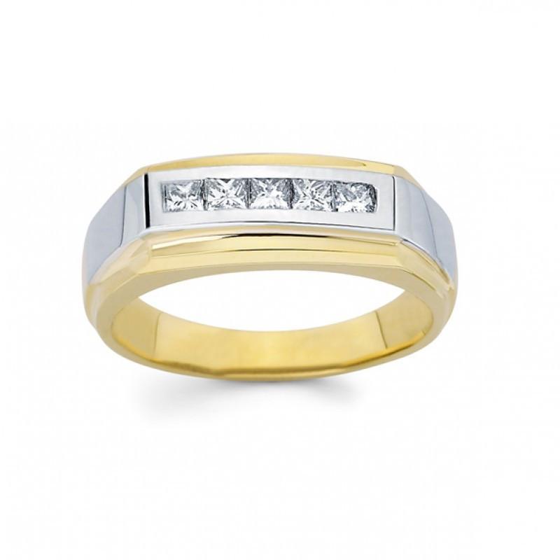 1 Carat Princess Diamond Men Ring Two Tone Gold 14K Ring