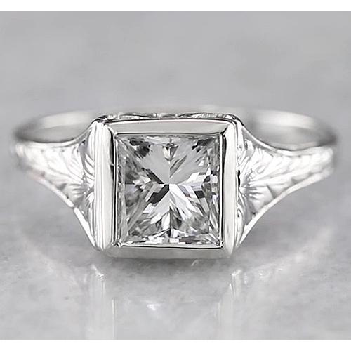 1 Carat Princess Diamond Ring E Vs1 White Gold 14K Engagement Ring