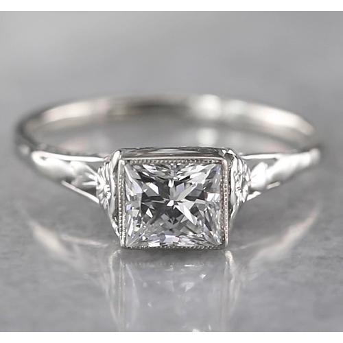 1 Carat Princess Diamond Ring Tapered Style Vs1 White Gold 14K Engagement Ring