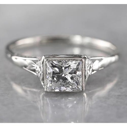 1 Carat Princess Diamond Ring Tapered Style Vs1 White Gold 14K Engagement Ring