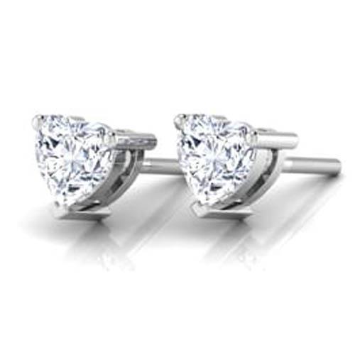   Princess Cut Prong Set Heart Cut Diamond Stud Earring  White Gold