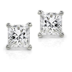 1 Carat Prong Set Princess Cut Diamond Stud Earring 14K White Gold