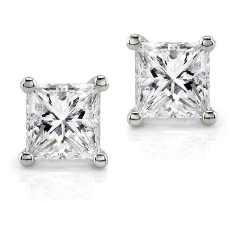New Style Prong Set Princess Cut Diamond  White Gold Stud Earrings
