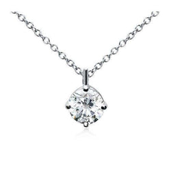 1 Carat Prong Solitaire Round Diamond Necklace Pendant White Gold 14K
