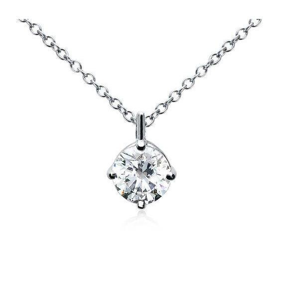 1 Carat Prong Set Solitaire Round Cut Diamond Necklace Pendant White Gold Pendant