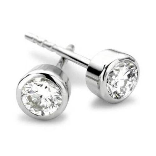  Round Cut Diamond Stud Earring  White Gold Bezel Set Stud Earrings