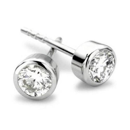  Round Cut Diamond Stud Earring  White Gold Bezel Set Stud Earrings