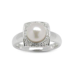 0.50 Round Cut 5 mm Pearl Diamond Engagement Ring White Gold 14K