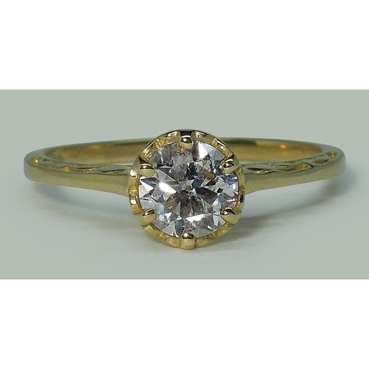 Yellow Golden Sparkling Vintage Style White Gold Diamond Solitaire Ring 