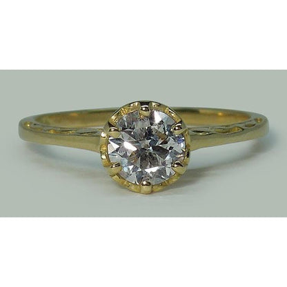 Yellow Golden Sparkling Vintage Style White Gold Diamond Solitaire Ring 