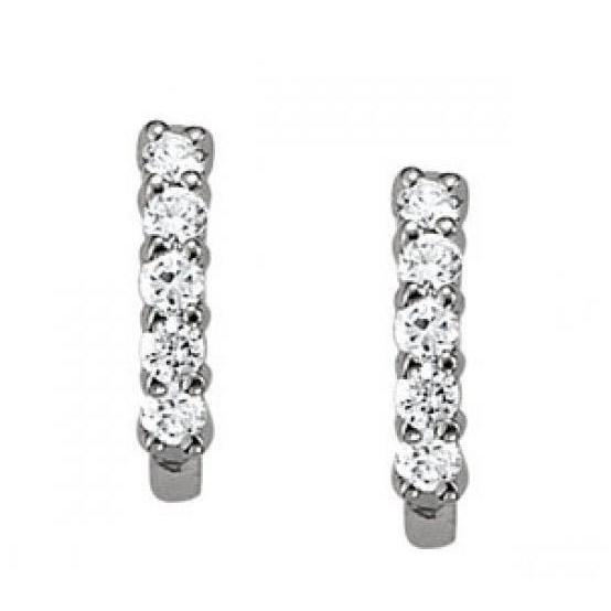 1 Carat Round Diamond J-Hoop Earrings 14K White Gold Hoop Earrings