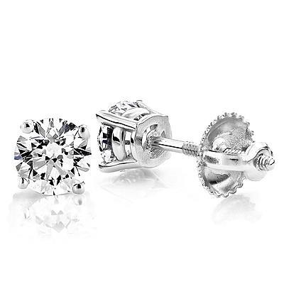 New Round Diamond Prong Set Lady Stud Earrings