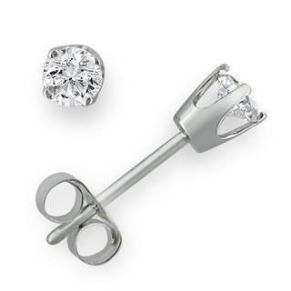 Round  Half Bazel Unique Lady’s  Stud Earrings White Gold Diamond  