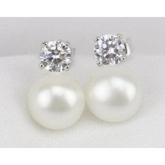   New High Quality Wedding   Round Diamond Stud Lady Earring Pair Solid White Gold  Gemstone Earring