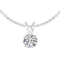 1 Carat Round Solitaire Natural Earth Mined Diamond Necklace Pendant White Gold 14K