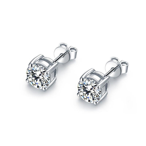  Solitaire Round Cut Diamond Stud Earring White Gold Stud Earrings