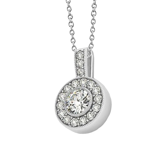 1.25 CT. Round Diamond Milgrain Pendant Necklace Without Chain WG 14K