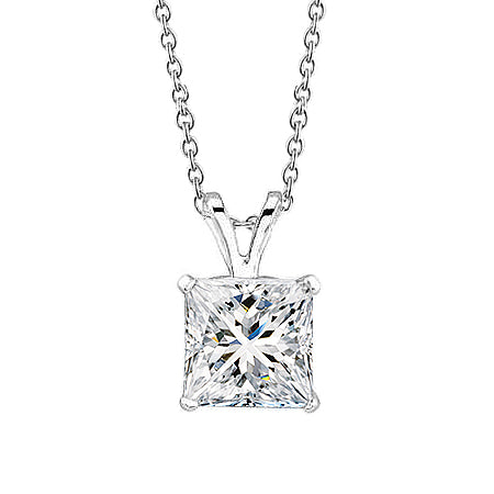 1.25 Carats Princess Cut Natural Earth Mined Diamond Necklace Pendant White Gold 14K