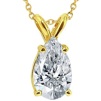 1.25 Ct. Pear Cut Natural Earth Mined Diamond Pendant Necklace Gold Yellow